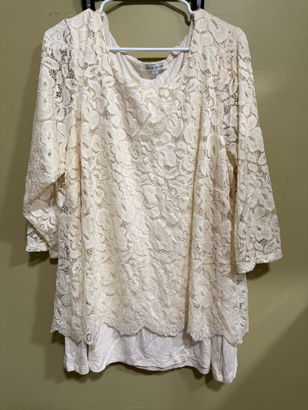 Rose + Olive Plus Size Lined Floral Lace Tunic Top